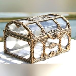 Vintage Treasure Chest Ring Necklace Earrings Jewelry Box Coin...
